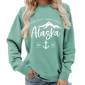 Mint green Alaska Cruisin' printed sweatshirt with mountains for women's casual wear - S / Light Green (White Font) (11910)