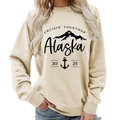Beige Alaska Cruisin printed crewneck sweatshirt with mountains and anchor graphic - S / Beige (White Font) (11910)