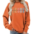 Orange long sleeve crewneck sweatshirt with Jesus print and religious typography - S / Orange (Black Font)