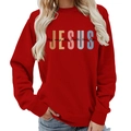 Red long-sleeve sweatshirt with JESUS print and the way the truth text for women - S / Red (Black Font)