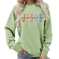 Grass green crewneck sweatshirt with Jesus print and religious typography design - S / Olive Green (Black Font)