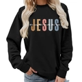 Black crewneck sweatshirt featuring Jesus the way the truth the life colorful print - S / Black (White Font)