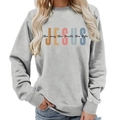 Grey crewneck sweatshirt featuring Jesus The Way The Truth printed text for women - S / Grey (Black Font)