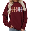 Burgundy crewneck sweatshirt with Jesus print and religious typography in red color - S / Wine Red (White Font)