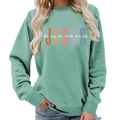 Women's mint green crewneck sweatshirt featuring colorful JESUS and the way print - S / Light Green (White Font)