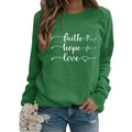 Forest green crewneck sweatshirt featuring white faith hope love print with heart icon - S / Grass Green (White Text)