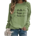 Grass green sweatshirt with black faith hope love print and long sleeves for women - S / Olive Green (Black Font)