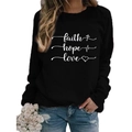 Women's black faith hope love long sleeve sweatshirt with cross and heart print - S / Black (White Font)