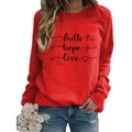Women's red faith hope love print crewneck sweatshirt with long sleeves and soft fabric - S / Red (Black Font)