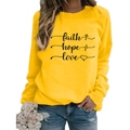 Bright yellow long sleeve sweatshirt featuring black faith hope love graphic print - S / Yellow (Black Font)