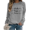 Light gray crewneck sweatshirt with black 'faith hope love' print and heart cross design - S / Grey (Black Font)