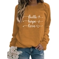 Orange crewneck sweatshirt with white Faith Hope Love print and heart graphics - S / Ginger Yellow (White Font)