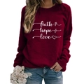 Burgundy crewneck sweatshirt with white faith hope love graphic and long sleeves - S / Wine Red (White Font)