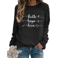 Women black long sleeve sweatshirt featuring white faith hope love printed graphic - S / Dark Grey (White Text)