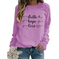 Lavender Faith Hope Love print crewneck sweatshirt with long sleeves for women - S / Light Purple (White Text)