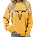 Bright yellow long sleeve sweatshirt featuring a black bull skull print on the front - S / Yellow (Black Font)