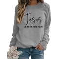 Grey crew neck sweatshirt with black Jesus text print and relaxed drop shoulder fit - S / Gray