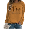 Ginger yellow crewneck sweatshirt with Jesus print and casual blue ripped jeans - S / Ginger Yellow (Black Font)