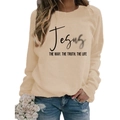 Apricot crewneck sweatshirt with Jesus print and religious bible verses for women - S / Apricot
