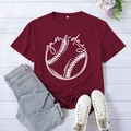 Women's burgundy Game Day baseball t-shirt flat lay with jeans and white sneakers - Burgundy