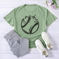 Women's Game Day printed baseball t-shirt in light green with casual jeans and sneakers - Olive Green