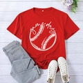 Red plus size Game Day baseball print t-shirt in XXL size flat lay style for women - Red