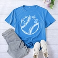 Bright blue Game Day baseball print T-shirt in plus size XXL displayed as flat lay - Lake Blue