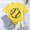 Bright yellow T-shirt with Game Day baseball print and denim jeans flat lay style - Yellow
