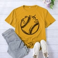 Women's tan Game Day graphic t-shirt in loose fit paired with light blue jeans - Mustard Yellow