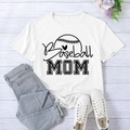 White Baseball Mom graphic T-shirt with heart design, flat lay on wood background - White