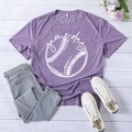 Purple Game Day cotton t-shirt with baseball print for women in casual loose fit - Purple