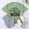 Light green Baseball Mom T-shirt paired with jeans and shoes on white wood background - Olive Green