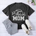 Short sleeve heather grey T-shirt with white Baseball Mom print and baseball stitching - Black Heather Grey
