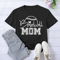 Women's black Baseball Mom printed t-shirt in XXL size styled with blue denim jeans - Black