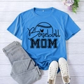 Sky blue Baseball Mom cotton t-shirt with graphic print, size XXL flat lay view - Lake Blue