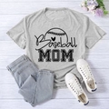 Grey Baseball Mom t-shirt with script text and baseball graphics in a flat lay view - Light Gray