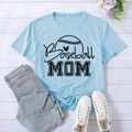 Light blue baseball mom t-shirt paired with denim jeans and white sneakers on wood - Light Blue