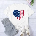White nurse heart print T-shirt for women in casual loose fit and round neck style - M / White (Black Font)