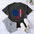 Dark grey nurse heart print short sleeve round neck t-shirt in 2XL size for casual wear - S / Heater Grey (White Font)