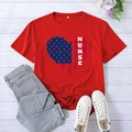 Red nurse heart print T-shirt for women in casual loose fit and soft cotton fabric - S / Red (White Font)