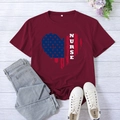 Maroon nurse heart print t-shirt in XXL with American flag pattern and blue jeans - S / Wine Red (White Font)