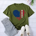 Army green women's T-shirt with heart-shaped USA flag and Nurse print in size XXL - S / Army Green (White Font)