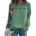 Green long sleeve crewneck sweatshirt with Love Like Jesus print and blue ripped jeans - S / Light Green (Black Text)
