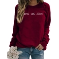 Red round neck sweatshirt featuring white Love Like Jesus print and heart graphic - S / Wine Red (White Font)