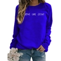 Blue crewneck sweatshirt for women featuring Love Like Jesus white letter print - S / Blue (White Font)
