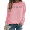 Pink crewneck sweatshirt with Love Like Jesus print and soft matte cotton texture - S / Pink (Black Text)