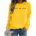 Bright yellow long sleeve sweatshirt featuring Love Like Jesus heart graphic print - S / Yellow (Black Font)