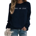 Navy blue crewneck sweatshirt featuring white LOVE LIKE JESUS print and heart graphic - S / Navy Blue (White Font)