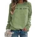 Grass green Love Like Jesus sweatshirt for women, round neck long sleeve casual style - S / Olive Green (Black Font)