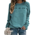 Teal crewneck sweatshirt for women featuring black Love Like Jesus graphic print - S / Grey Blue (Black Text)